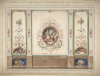 Design for Decorative Panels with Hunting Scenes Inset