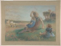 Three Children in a Landscape by Charles-Emmanuel Serret