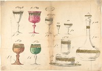 One of Twenty-Three Sheets of Drawings of Glassware (Mirrors, Chandeliers, Goblets, etc.)