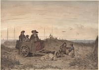 A Fisherman's Family at the Beach, the Mother and One of the Children Sitting in a Cart by Jan Gerard Smits