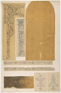 Eight designs for painted wall decorations; one for "chanteloup," another for "Nause" by Jules Edmond Charles Lachaise and Eugène Pierre Gourdet