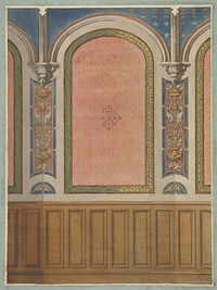 Design for the decoration of wall with wood panels and arched bays by Jules Edmond Charles Lachaise and Eugène Pierre Gourdet