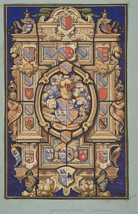 Design for a stained-glass window with heraldic designs for the Château Mouchy (Oise) by Jules Lachaise and Eugène Pierre Gourdet