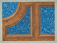 Partial design for wood panneling inlaid with painted panels by Jules-Edmond-Charles Lachaise and Eugène-Pierre Gourdet