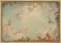 Design for a ceiling painted with putti in clouds with roses by Jules-Edmond-Charles Lachaise and Eugène-Pierre Gourdet