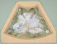 Design for one section of a ceiling painted in trompe l'oeil iron work with flowering vines and birds by Jules-Edmond-Charles Lachaise and Eugène-Pierre Gourdet