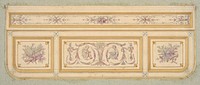 Design for a ceiling with two putti and symbols for the arts by Jules Edmond Charles Lachaise and Eugène Pierre Gourdet