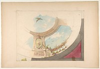 Design for a ceiling with trompe l'oeil balustrade and sky by Jules-Edmond-Charles Lachaise and Eugène-Pierre Gourdet