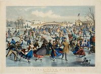 Central Park, Winter – The Skating Pond published and printed by Currier & Ives