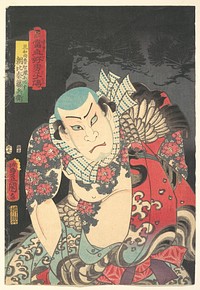 The Actor Nakamura Fukusuke I as Asahina Tōbei, likened to Lu Zhishen the Tattooed Priest (Kaoshō Rochishin ni hisu), from the “Pine” triptych of the series A Modern Water Margin (Tōsei suikoden) by Utagawa Kunisada