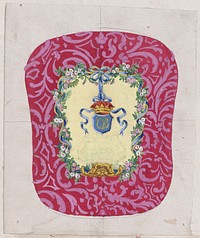 Design for a Chair Back Cover with an Ornamental Frame Formed by a Garland of Leaves and Flowers with an Interlacing Ribbon that Forms a Bow from which a Crown Motif with a Monogram Hangs, Anonymous, French, 19th century