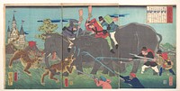 Big Elephants Being Attacked by Isshinsai Yoshikata