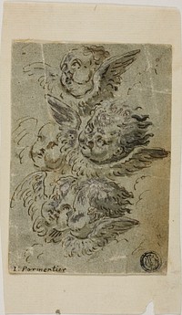Cherub Heads (recto); Sketches of Heads (verso) by Jacques Parmentier