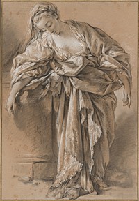 Study of a Draped Woman Leaning on a Pedestal by François Boucher