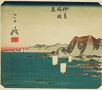 Mishima, section of sheet no. 3 from the series "Cutout Pictures of the Tokaido (Tokaido harimaze zue)" by Utagawa Hiroshige