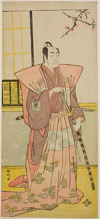 The Actor Ichikawa Omezo I as Koyurugi Motomenosuke (?) in the Play Haru no Nishiki Date-zome Soga (?), Performed at the Nakamura Theater (?) in the First Month, 1790 (?) by Katsukawa Shunkо̄