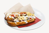 Hotdog image, food photo on white