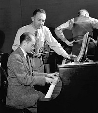 Prof. Albert Schmid on piano & Dr. Waldo Cohn 1948 Oak Ridge