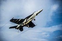 A U.S. Navy F/A-18E Super Hornet aircraft assigned to Strike Fighter Squadron (VFA) 115 prepares to land aboard the aircraft carrier USS George Washington (CVN 73), not pictured, in the Pacific Ocean June 22, 2014.