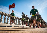 Students and faculty staff from Marine Corps Base Quantico’s Staff Noncommissioned Officer Academy (SNCOA) conduct a 7-mile Director’s Run through Washington, D.C., June 06, 2014.