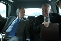 President Bush and Vice President Cheney Inside the Presidential Limousine. Original public domain image from Flickr