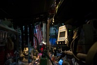 Medical equipment sits on a litter aboard a C-130 Hercules during a medevac flight from Bagram Airfield, Afghanistan en route to Al Udied Air Base, Qatar, Nov. 6, 2015.