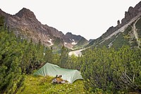 Camping in mountain border background