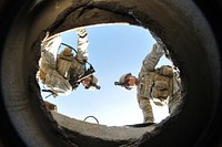 Sgt. Allan G. Torres, left, and Pfc. Roman O’Doherty of the California Army National Guard’s 1st Battalion, 184th Infantry Regiment, look through rubble for survivors Nov. 17 during Vigilant Guard 17, an exercise simulating a massive disaster response to a powerful earthquake in Los Angeles.