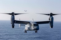 U.S. Marine Corps MV-22B Ospreys with the 22nd Marine Expeditionary Unit prepare to land on the flight deck of the USS Kearsarge (LHD 3) Dec. 30, 2018, in the Atlantic Ocean.