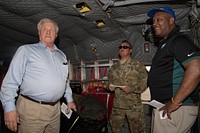 Chief Warrant Officer 3 Andrew Lau, 1st Battalion 228th Aviation Regiment, explains the functions of the CH-47 Chinook, during a visit to the region, April 27, 2019, at Soto Cano Air Base, Honduras.