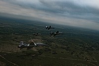 U.S. Air Force T-38 Talons from Laughlin Air Force Base’s 87th Flying Training Squadron perform an aerial formation flight over the greater Del Rio area, Aug. 18, 2017.