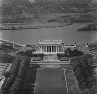 Photograph of the Lincoln Memorial from the Washington Monument. Original public domain image from Flickr
