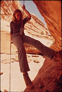 Descending Into the Maze from near Chimney Rock, Using Mountaineers' "Rappeling" Technique. In This Remote Region of the Canyonlands There Are No Trails and No Means of Access Except by Rope And, Sometimes, by Steps Cut in the Rock, 05/1972. Original public domain image from Flickr