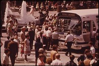 Cincinnati Bought the Privately-Owned Transit System Renamed It "Metro" and Put New Paint on the Buses. the New System Is Introduced at Noontime in Downtown Fountain Square 08/1973. Photographer: Hubbard, Tom. Original public domain image from Flickr