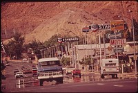 Main Street of Moab. Traffic Is Beginning to Bring Pollution Problems to a Region Long Noted for the Crystal Clarity of Its Air, 05/1972. Original public domain image from Flickr