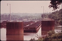 Coal Barges Tied Up on the Cumberland River Waiting to Be Unloaded by Automated Equipment at the Tennessee Valley Authority Steam Plant at Cumberland City, Tennessee, near Clarksville.