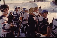 Youngsters at a Hockey Game at West Side Park below Hermann Heights in New Ulm, Minnesota.