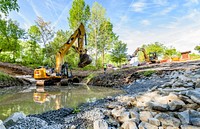 Construction site at the Town Creek Culvert, date unknown. Original public domain image from Flickr