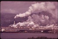 Weyerhauser Paper Mills and Reynolds Metal Plant Are Both Located in Longview, on the Columbia River. Intense Industrial Concentration Causes Visible Pollution 04/1973. Photographer: Falconer, David. Original public domain image from Flickr