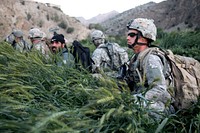 U.S. Army Sgt. Colin Unverzagt, an explosive ordnance disposal technician, provides security after exiting a CH-47 Chinook helicopter with other Soldiers during an operation in the Khost province of Afghanistan April 23, 2010.