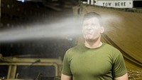 ARABIAN GULF â U.S. Marine Sgt. Wade Pawlisz, the armory chief with the Command Element, 13th Marine Expeditionary Unit (MEU), is sprayed by Oleoresin Capsicum Spray, aboard the Wasp-class amphibious assault ship USS Essex (LHD 2), Nov. 23, 2018.