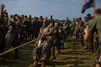 U.S. Marines with the 12th Marine Regiment, 3rd Marine Division, compete against each other during a field meet at Camp Hansen, Okinawa, Japan, Jan. 18 2019.