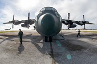 A Japan Air Self-Defense Force (Koku Jietai) C-130 Hercules, known as 'Santa 48,' from Komaki Air Base, Japan, is seen prior to takeoff during Operation Christmas Drop (OCD) 2018 at Andersen Air Force Base, Guam, Dec. 12, 2018.