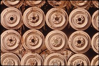 Closeup of a Fence Constructed of Tire Rims in New Ulm Minnesota.