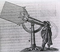 An Early Telescope. A man is looking through a telescope, the parts of which are lettered for further identification and discussion. Original public domain image from Flickr