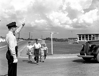 Crossing Guard with School Children Oak Ridge 1947