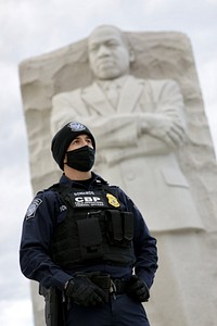 U.S. Customs and Border Protection officers with the Office of Field Operations stand their posts as they support security operations of the 59th Presidential Inauguration in Washington D.C, January 18, 2021.