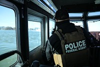 U.S. Customs and Border Protection Air and Marine Operations, marine interdiction agents provide security, patrolling the Potomac River in a 38’ S.A.F.E boat in support of the 59th Presidential Inauguration in Washington, D.C, January 19, 2021.