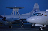 An Air and Marine Operations P-3 Orion air crew based out of Jacksonville, Florida, conducts preflight checks prior to assessing damage in Louisiana on August 30, 2021, after Hurricane Ida made landfall.