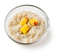 1/4 cooked oatmeal topped with 3 peach cubes (1/2 oz eq grains).